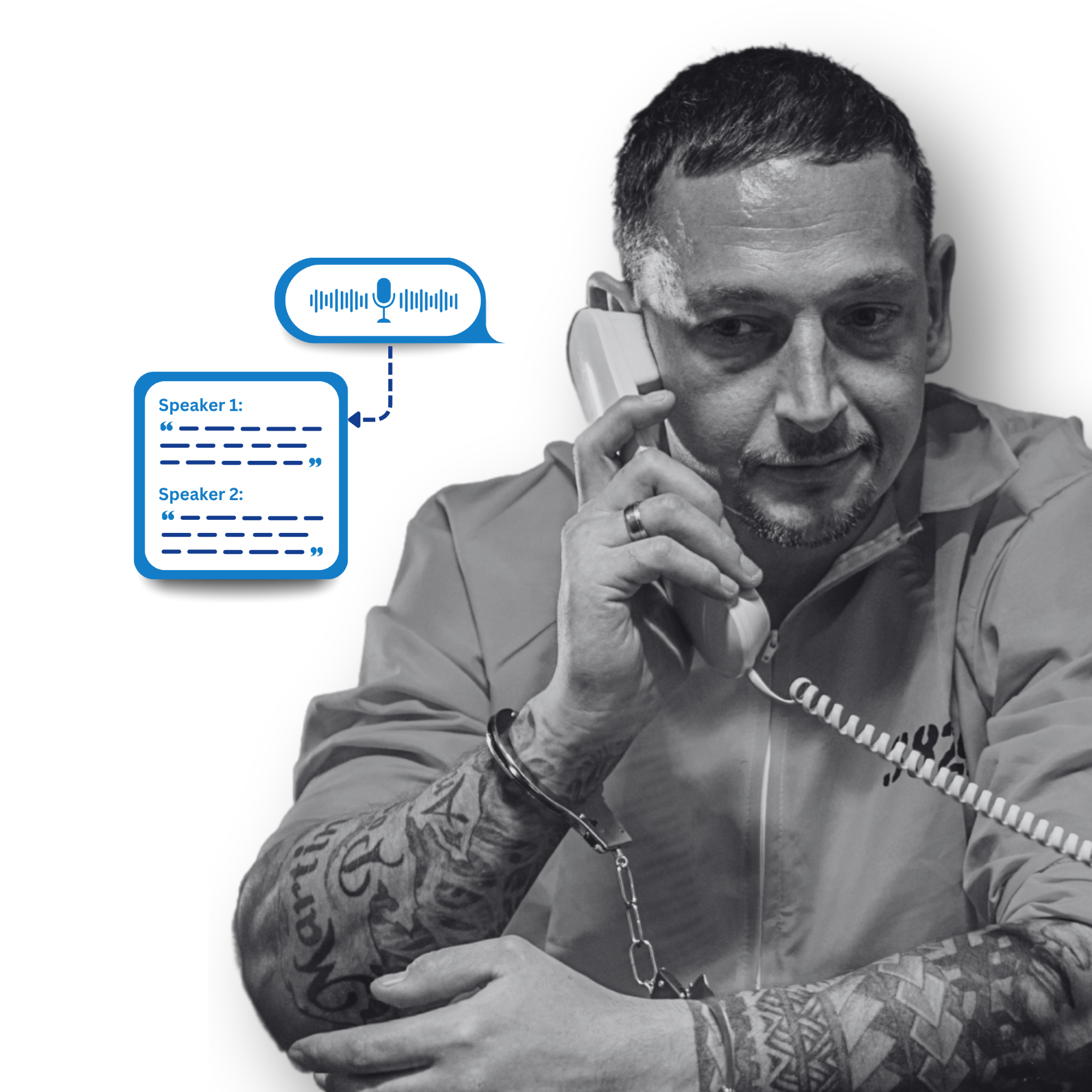A photo of a guy in jail talking on the phone